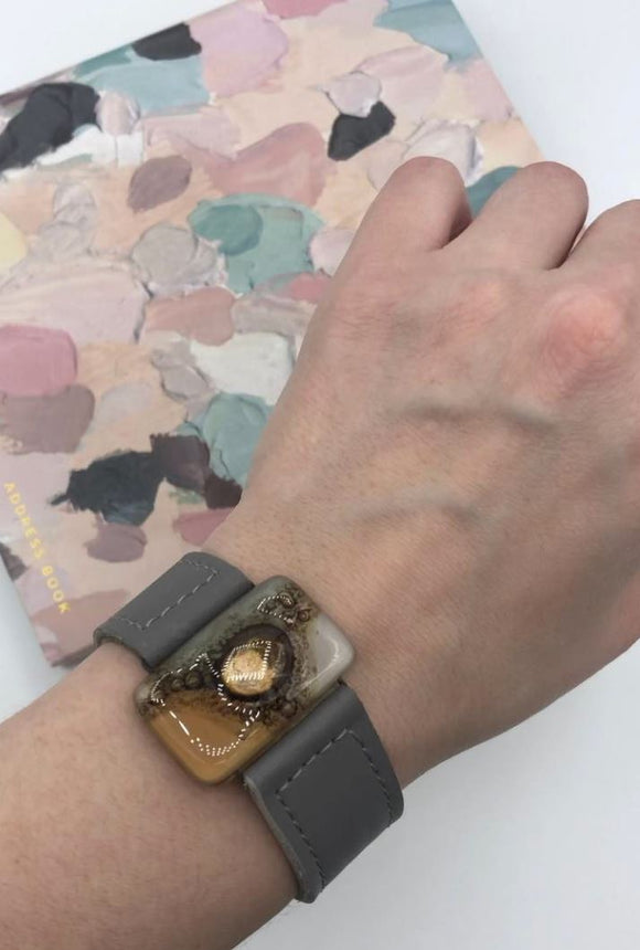 Cristalida Fashion Bracelet | Grey & Beige Fused Glass from Argentina
