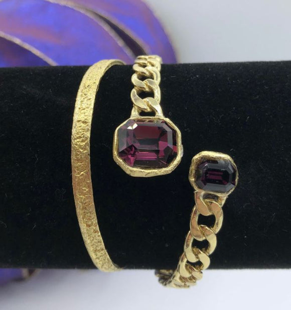 Kalliope Crystal Cuff - Purple Swarovski & Brass | Greek Jewelry