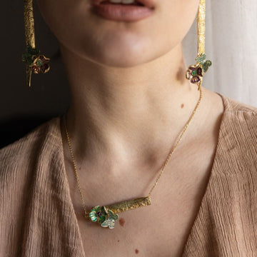 Kalliope Flower Butterfly Brass Necklace | Enamel - 0