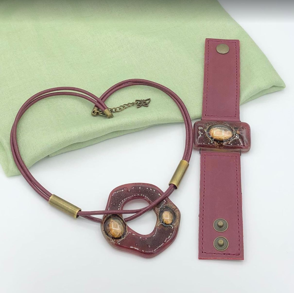 Cristalida Burgundy Jewelry Set For Women, Bracelet / Necklace