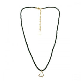 Habana Paris Fashion Short Necklace / Onyx, Agate, Stainless Steel,  / Butterfly Pendant /Black - JOYasForYou