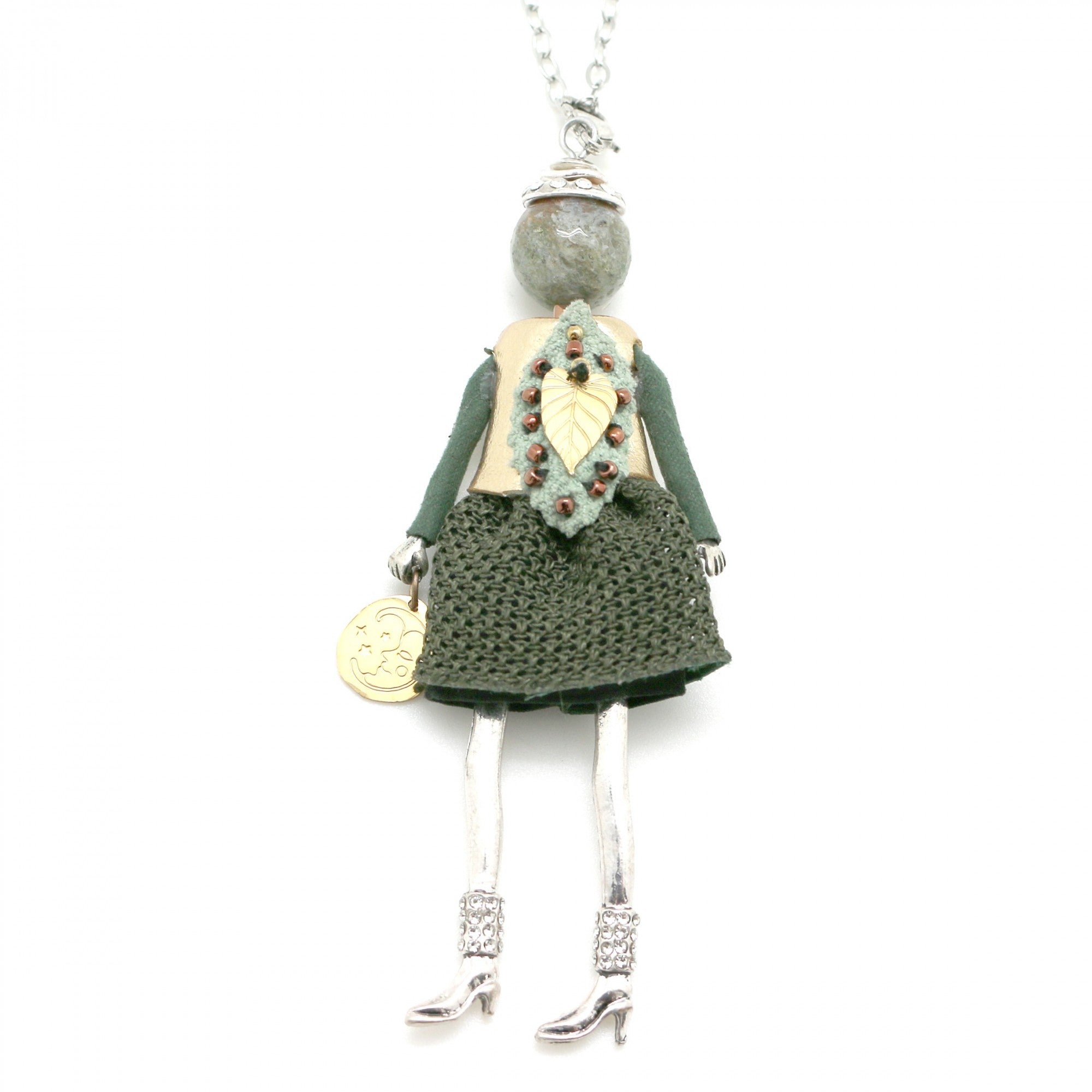 Moon C Green Doll Pendant on a Long Chain