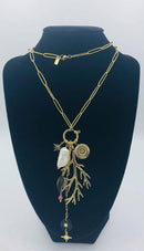 Habana Paris Chain Long Necklace / Stainless Steel, Pearl, Natural Stones / Coral Pendant - JOYasForYou