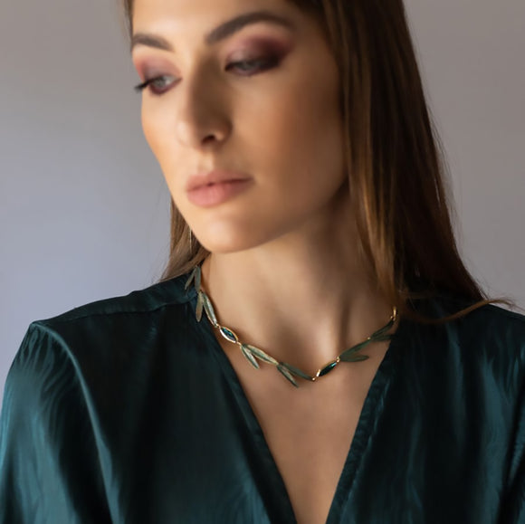 Emerald Leaf Necklace | Greek Handcrafted Elegance