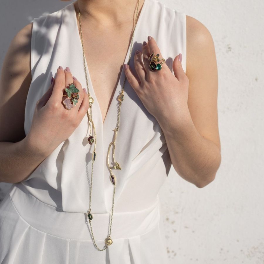 Kalliope Long Flower Bee Chain: Greece Fashion Jewelry Statement