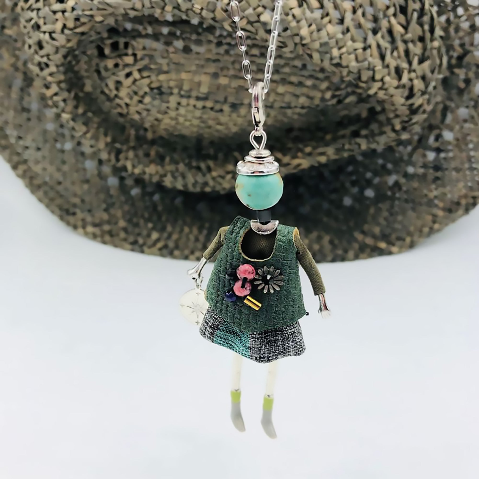 Moon C Green Dress Doll Pendant - Whimsical Jewelry