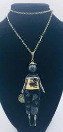 Moon C Doll Pendant on a Long Chain, Natural Stone, Fabric, Metal / Black / 4 Inches / Gift Idea - JOYasForYou