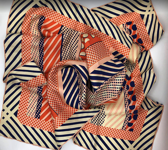 Fashion Stripes and Polka Dots Silk Scarf / 100% Silk Twill