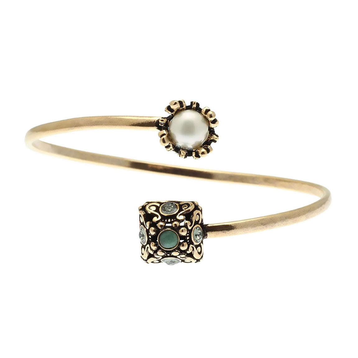 pearl cuff bracelet with emerald