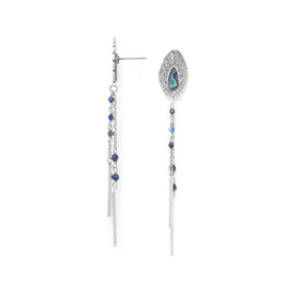 Nature Bijoux Nerve Plant Leaf Chain Earrings / Brass, Lapis Lazuli, Paua / Blue / Fittonia - 0