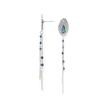 Nature Bijoux Nerve Plant Leaf Chain Earrings / Brass, Lapis Lazuli, Paua / Blue / Fittonia - 0