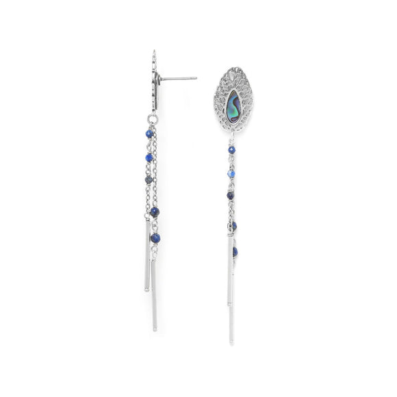 Nature Bijoux Nerve Plant Leaf Chain Earrings / Brass, Lapis Lazuli, Paua / Blue / Fittonia