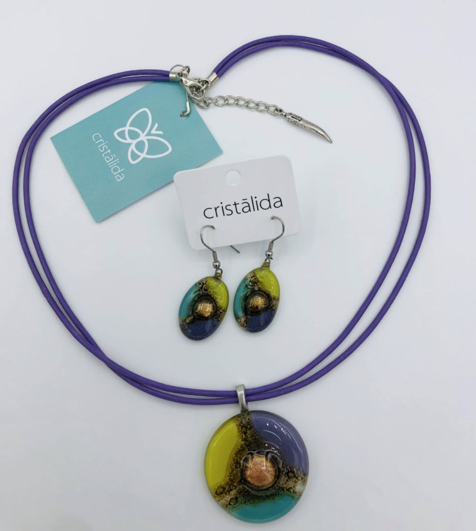 Cristalida Purple Jewelry Set / Short Necklace, Oval Earrings
