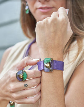 Cristalida Purple | Green Leather Bracelet - 0