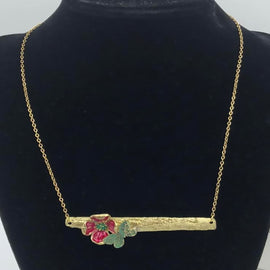 Kalliope Flower Butterfly Brass Necklace | Enamel