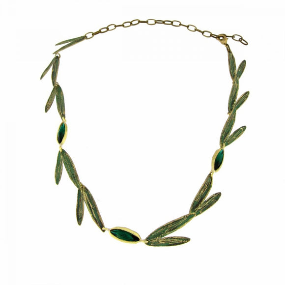 Emerald Leaf Necklace | Greek Handcrafted Elegance