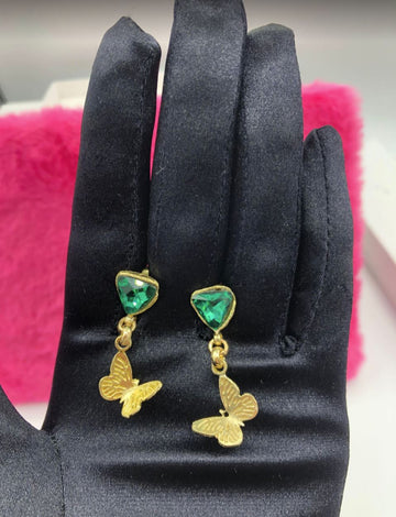 Elegant Kalliope Butterfly Earrings with Emeralds - 0