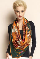 thin wool winter shawl in orange and green colors
