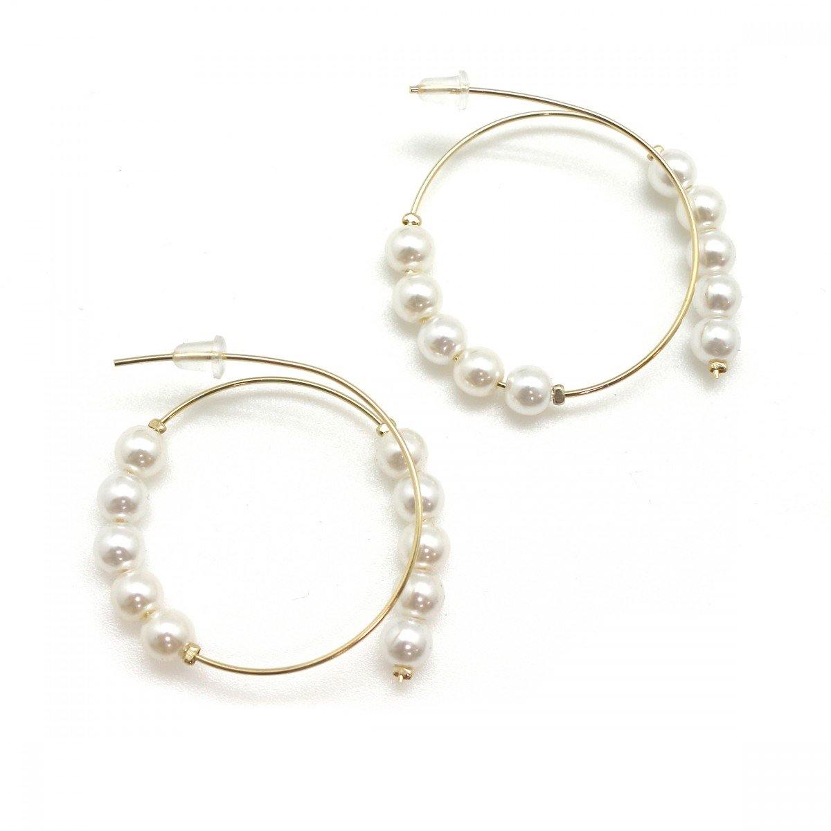 Habana Paris Imitation Pearl Hoop Earrings For Women / Brass/ Costume Jewelry / Fashion Earrings - JOYasForYou