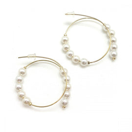 Habana Paris Imitation Pearl Hoop Earrings For Women / Brass/ Costume Jewelry / Fashion Earrings - JOYasForYou