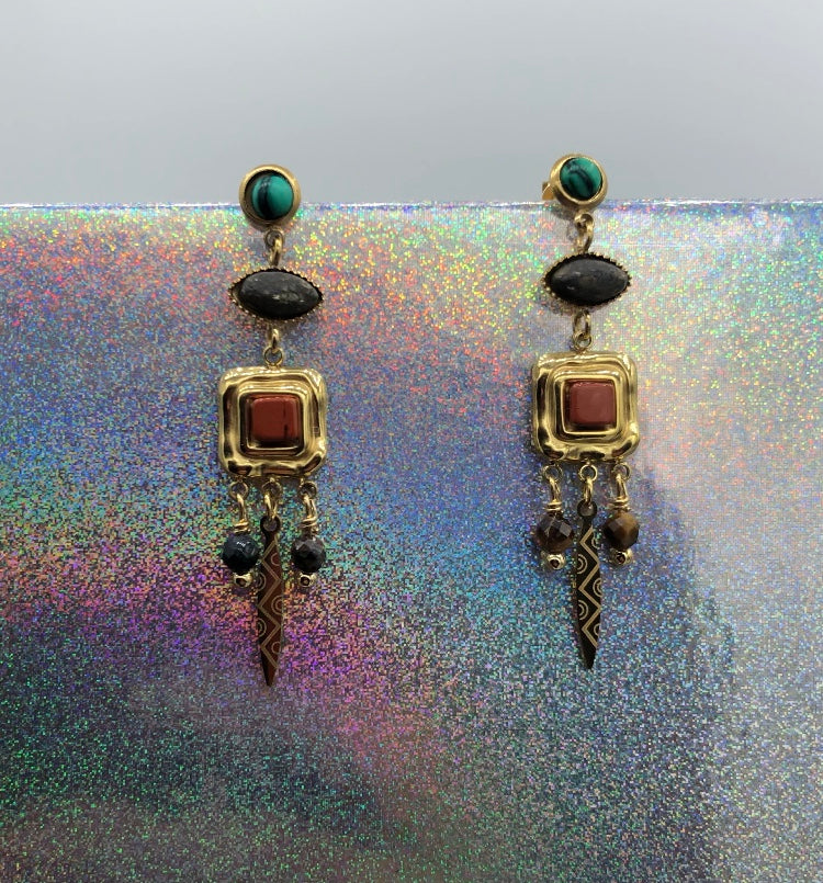 Habana Paris Multicolor Earrings With Natural Stones - 0