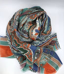 Green Multicolor Wool Silk Scarf | Versatile Fashion Accessory-1