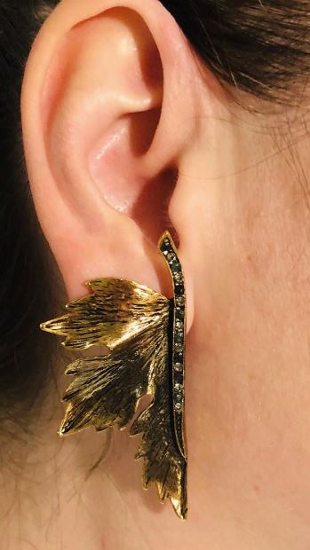 Alcozer Leaf Earrings With Emeralds, Swarovski