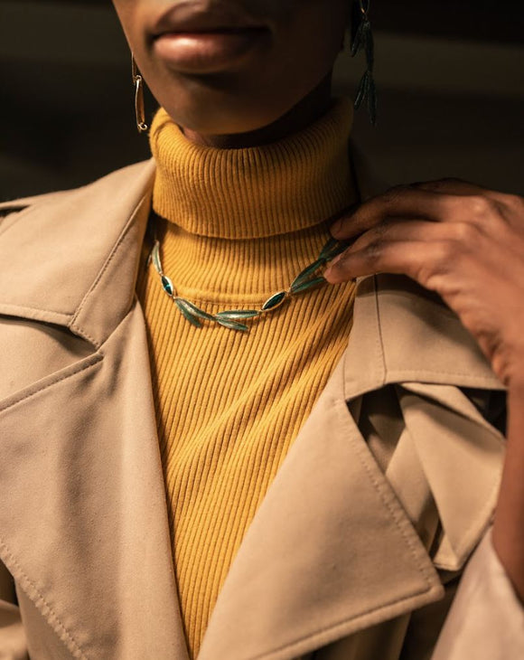 Emerald Leaf Necklace | Greek Handcrafted Elegance