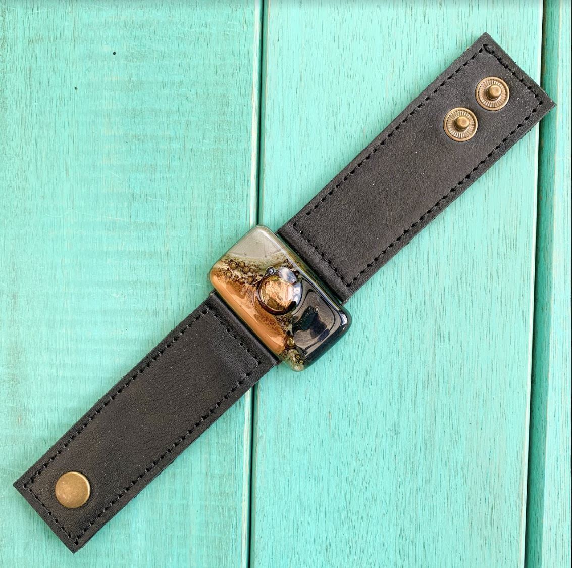 Cristalida Bold Black Leather Bracelet