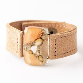 Cristalida Beige Leather Bracelet For Women | Unique Jewelry
