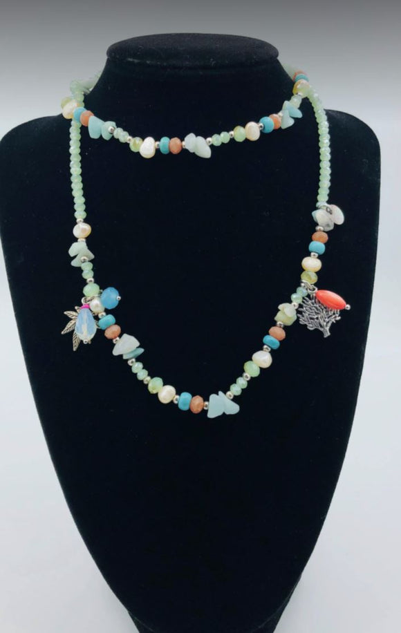 Moon C Green Necklace Bracelet, 2 In 1