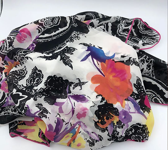 Chic Silk Georgette Flower Long Scarf | Versatile Fashion Accessory