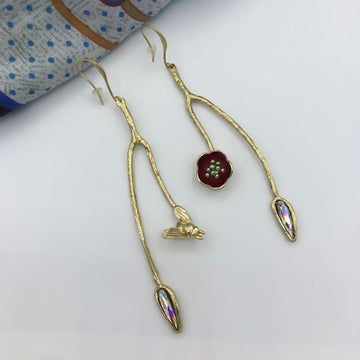 Kalliope Long Flower Earrings | Swarovski & Brass