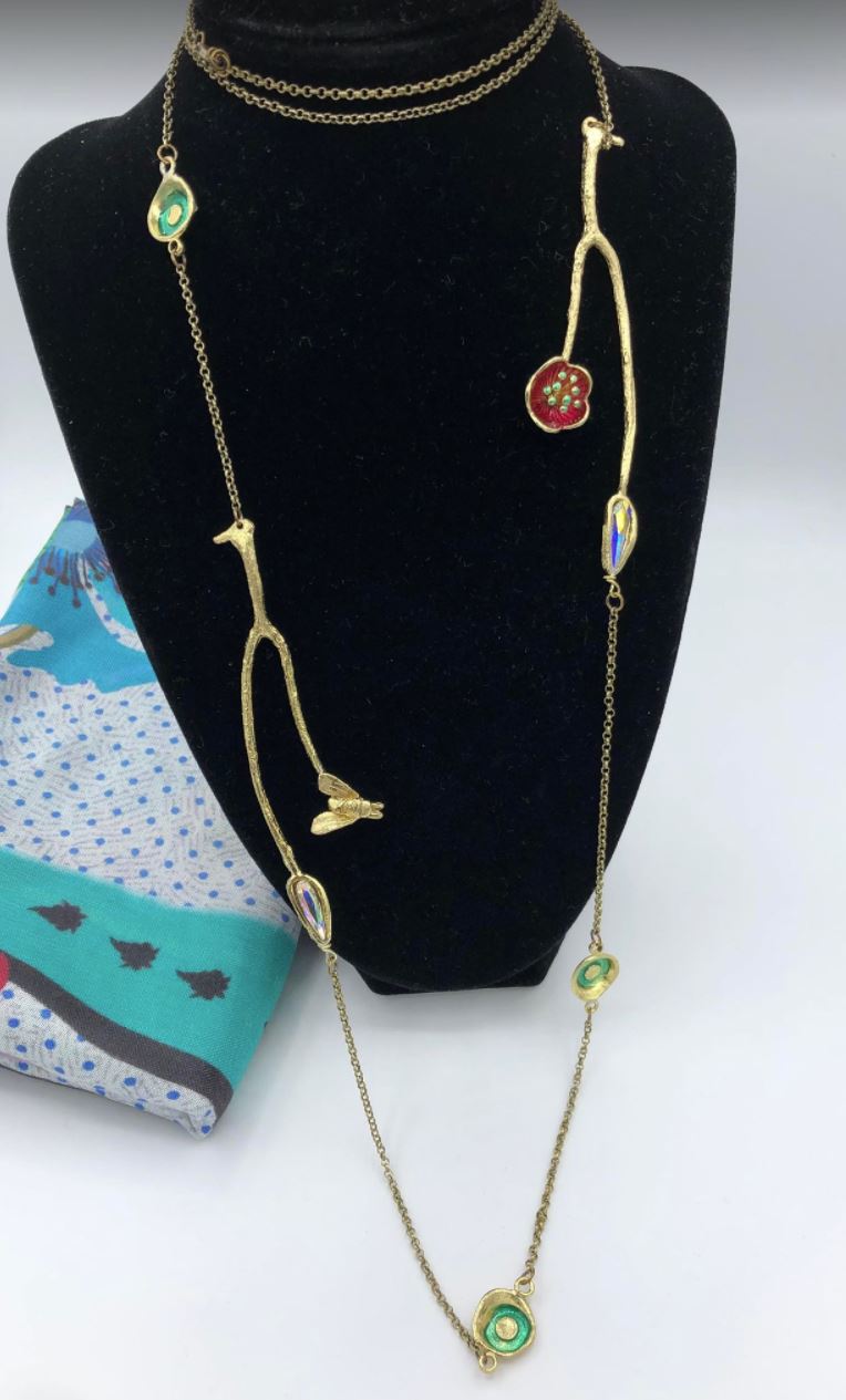 Kalliope Long Flower Bee Chain: Greece Fashion Jewelry Statement - 0