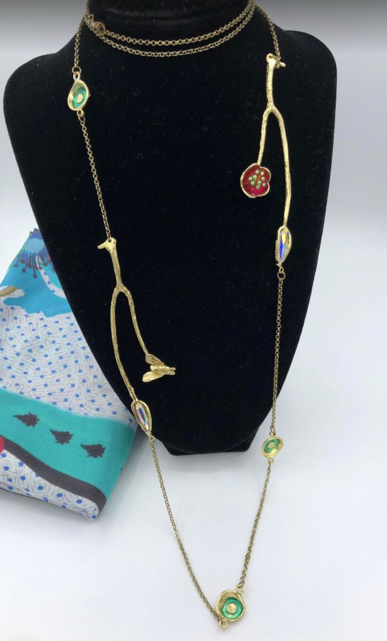 Kalliope Long Flower Bee Chain | Greece Fashion Jewelry Statement - 0