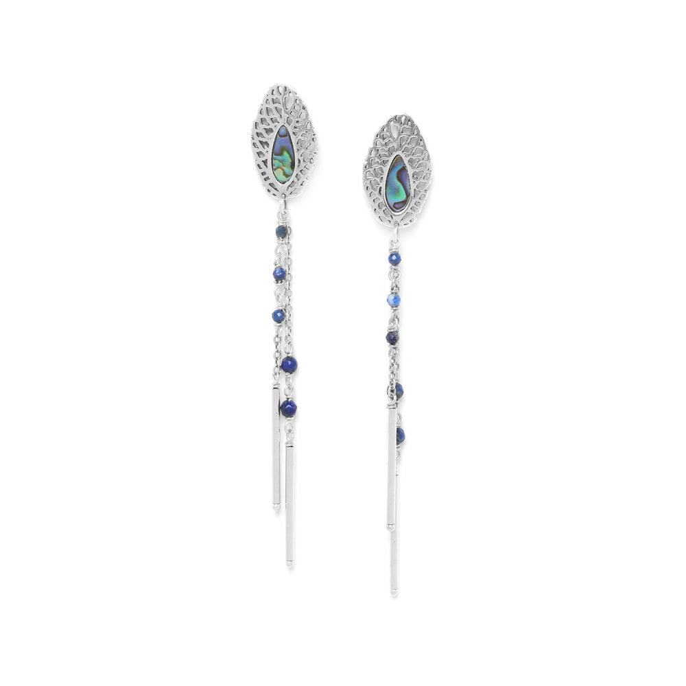 Nature Bijoux Nerve Plant Leaf Chain Earrings / Brass, Lapis Lazuli, Paua / Blue / Fittonia