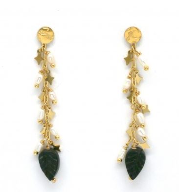 Habana Paris Leaf Earrings with Onyx and Pearls