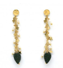 Habana Paris Leaf Earrings with Onyx and Pearls
