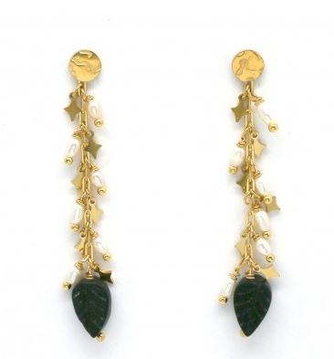 Habana Paris Leaf Earrings With Onyx And Pearls