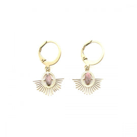 Habana Paris Small Hoop Earrings With Rhodonite / Stainless Steel, Natural Stone / Costume Jewelry - JOYasForYou