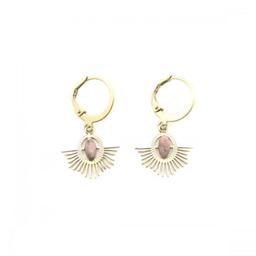 Habana Paris Small Hoop Earrings With Rhodonite / Stainless Steel, Natural Stone / Costume Jewelry - JOYasForYou