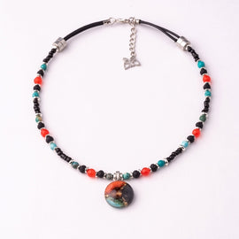 chocker necklace with small fused glass pendant