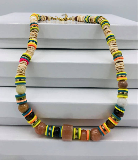 Habana Paris Heishi Gemstones Short Necklace