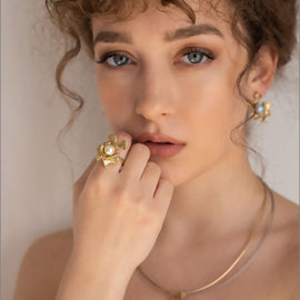 Kalliope Pearl Ring: Adjustable Greece Fashion Jewelr