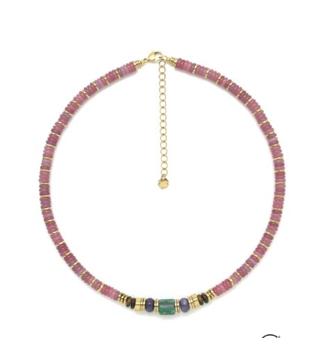 Habana Paris Pink Quartz Malachite Short Necklace
