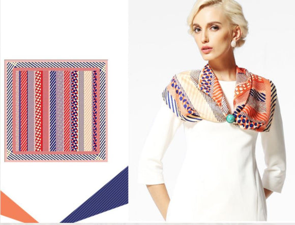Fashion Stripes and Polka Dots Silk Scarf / 100% Silk Twill