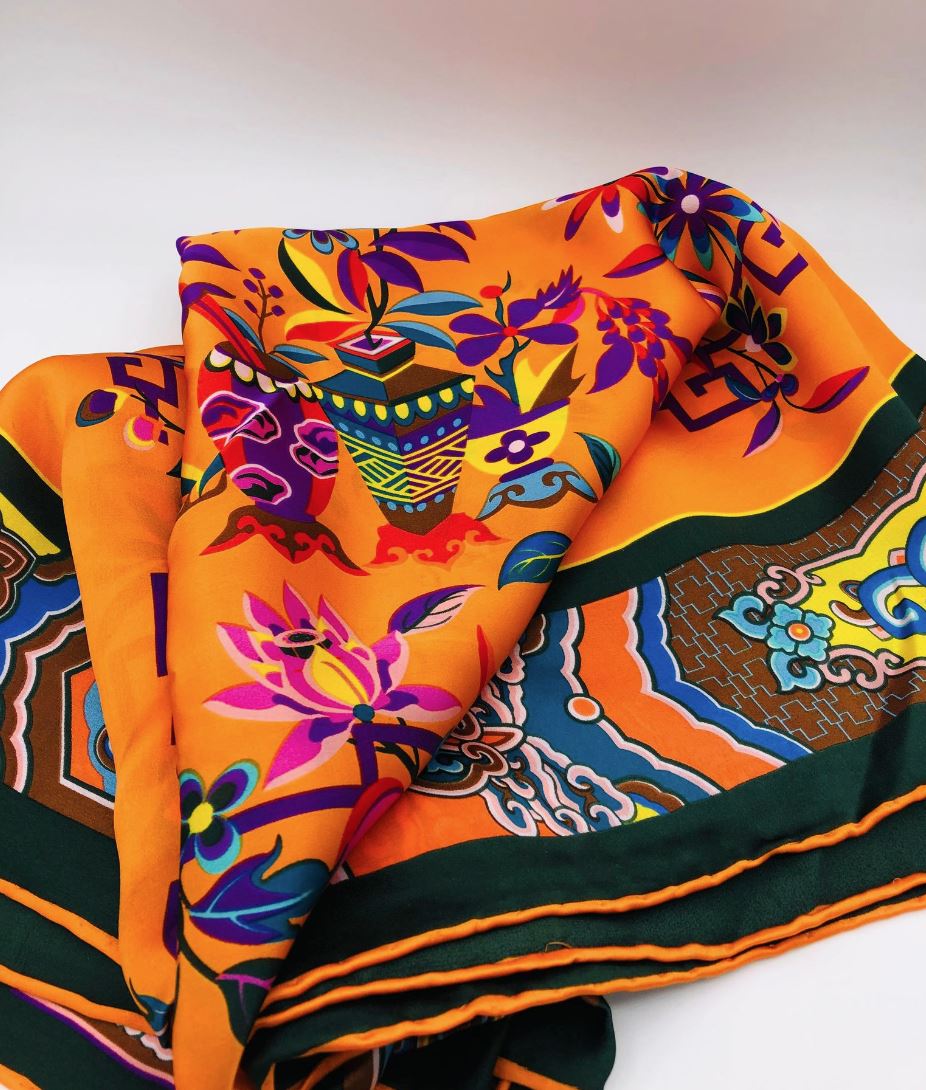 Fashion Large Orange Luxury Pure Silk Scarf