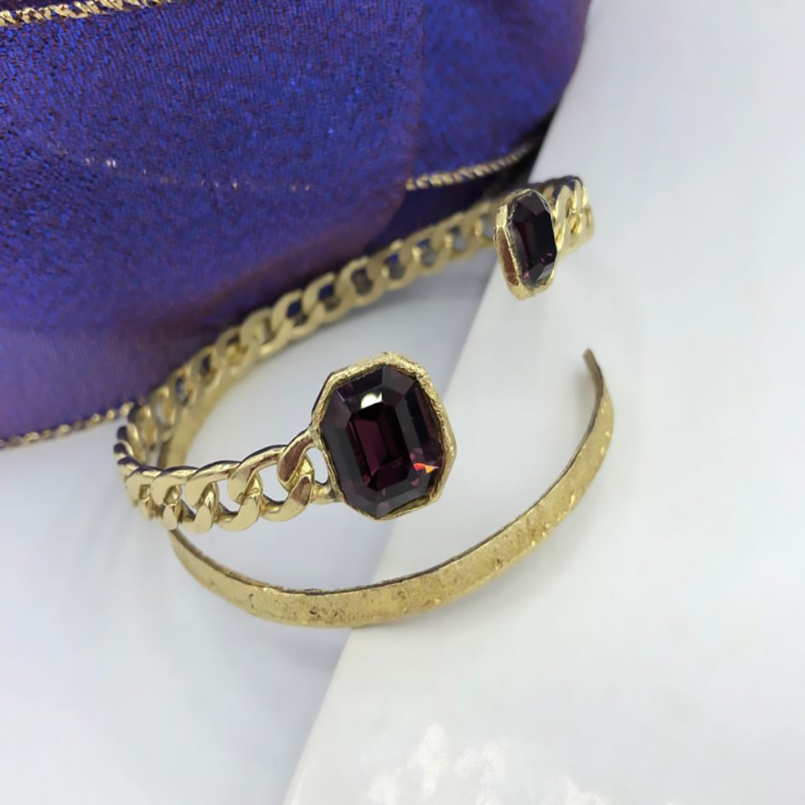 Kalliope Crystal Cuff - Purple Swarovski & Brass | Greek Jewelry
