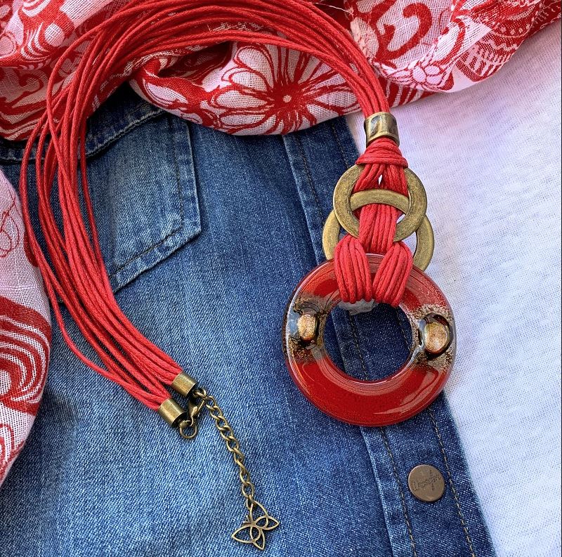 Cristalida Red Donut Pendant Necklace / Ziggy