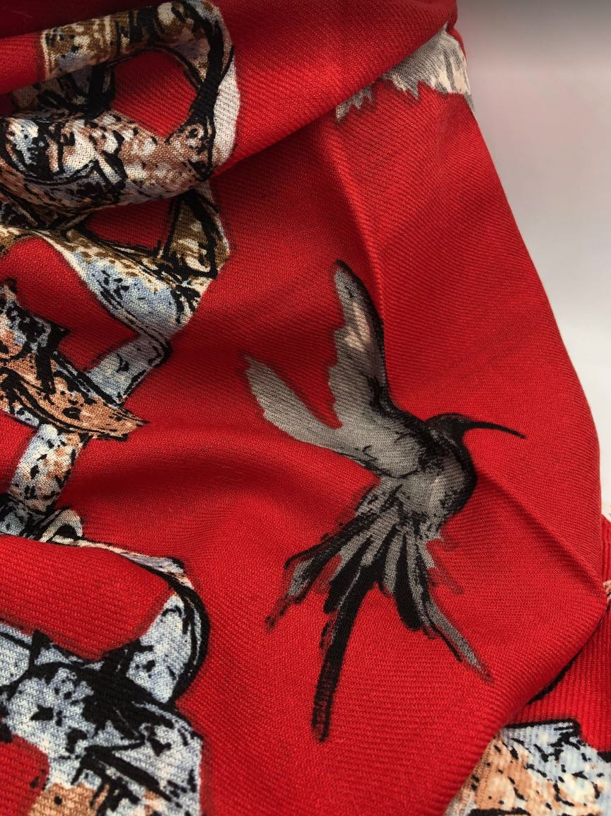 Bird Pattern Large Square Wool Scarf